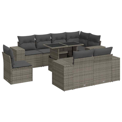 Set De Sofás De Jardín Con Cojines 9 Pzas Ratán Sintético Gris / Vetonek_3