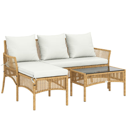 Outsunny Muebles Jardín Ratán 3 Piezas Cojines, Blanco Crema_0