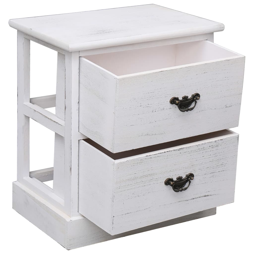 Mesita De Noche Madera De Paulownia Blanco 38x28x45 Cm_3