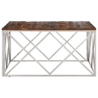 Mesa De Centro De Acero Inoxidable Plateado Y Madera Maciza_2
