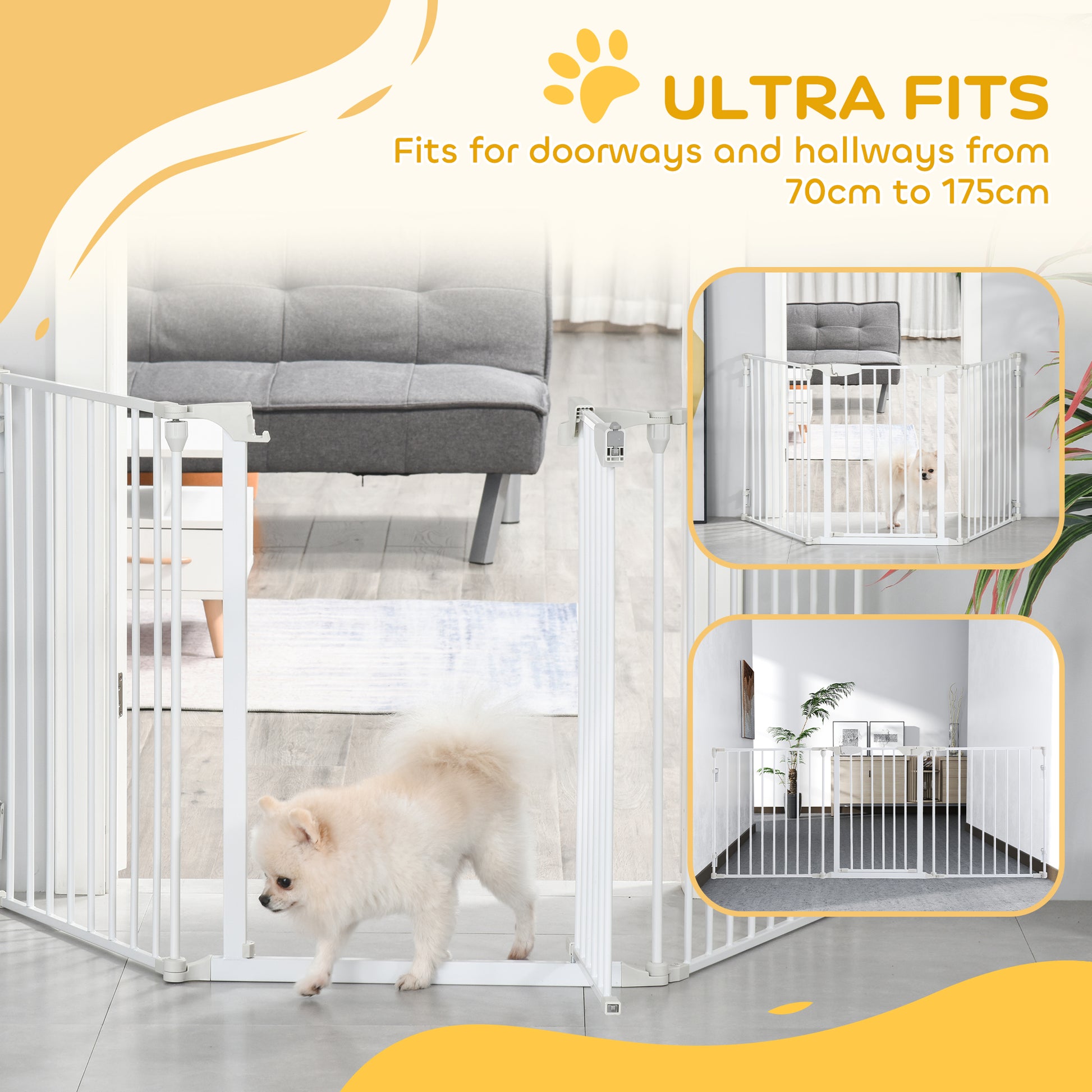 Pawhut Barrera Para Perros Plegable De 3 Paneles Con Cierre Inteligente Blanco_3