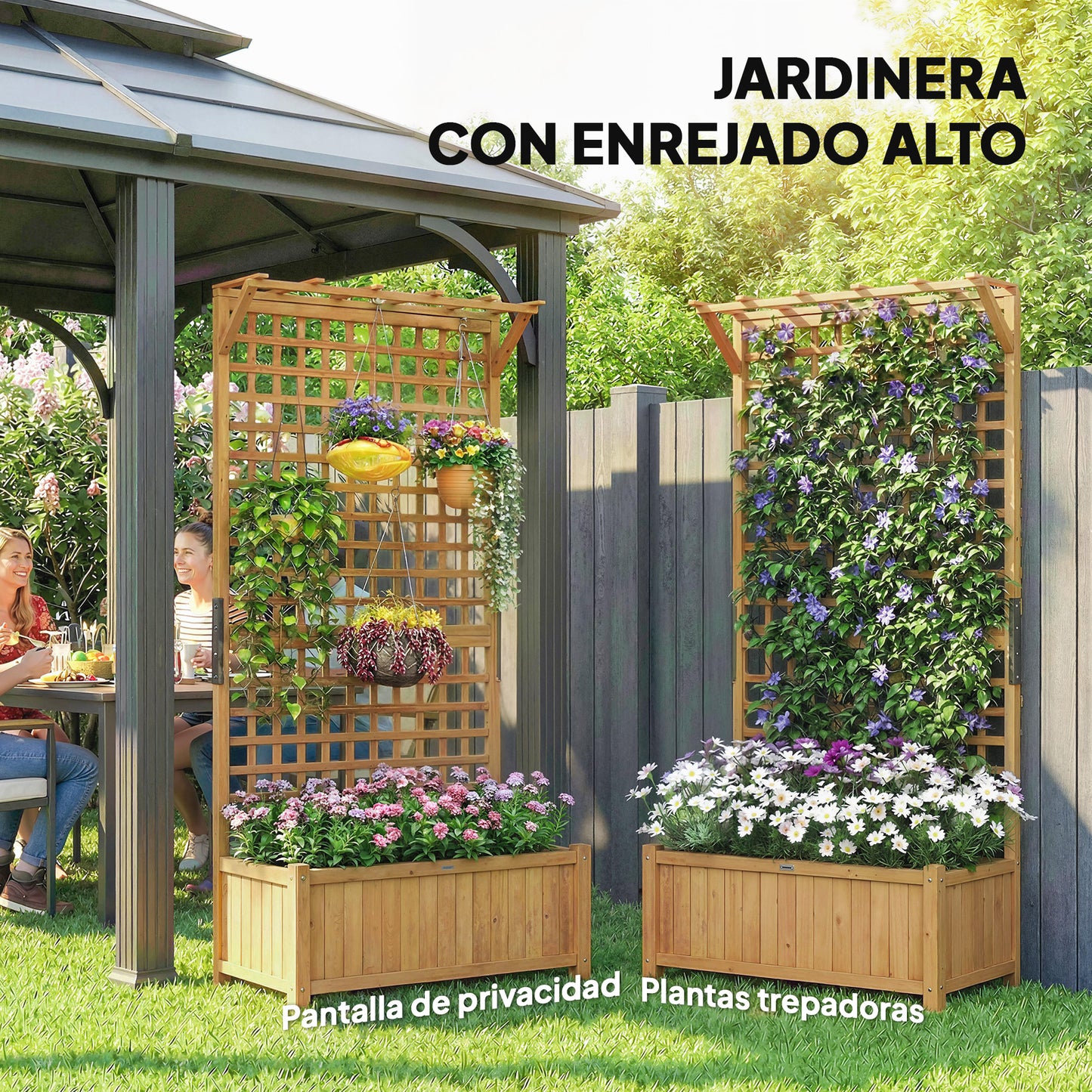 Outsunny Jardinera Con Enrejado De Madera Para Trepadora Plantas 90x45x183 Cm_3