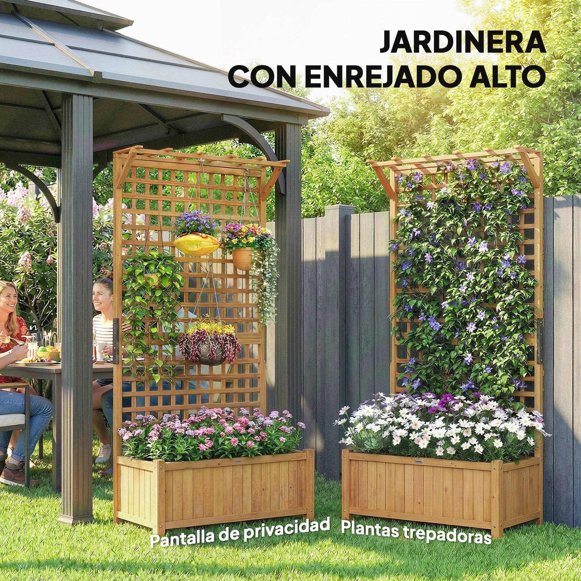 Outsunny Jardinera Con Enrejado De Madera Para Trepadora Plantas 90x45x183 Cm_3