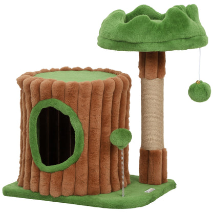 Pawhut Árbol Rascador Para Gatos 53 Cm Casita Cama Poste Bolas Marrón Y Verde_0