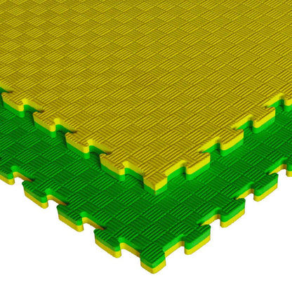 Tatami Puzzle 2,5cm 100x100cm, Pack 4 Unidades – Superficie 5 Líneas Amarillo/verde_0