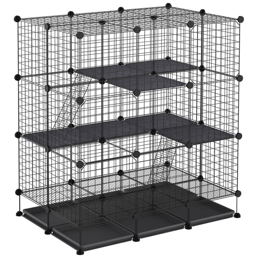 Pawhut Jaula Para Pequeños Animales Diy Con 4 Puertas 6 Bandejas 111x75x119 Cm_0