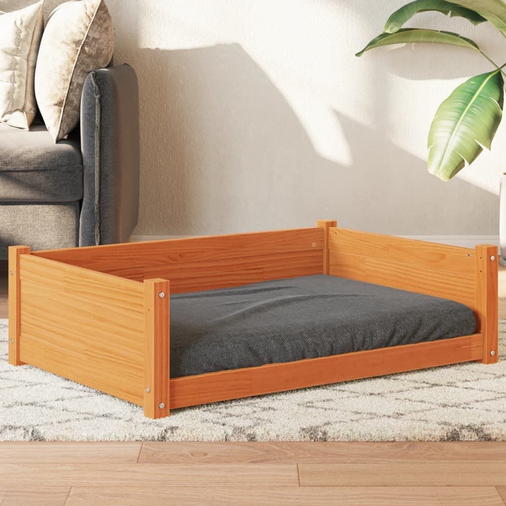 Vidaxl Cama Para Perros Madera Maciza Pino Marrón Cera 95,5x65,5x28 Cm_1