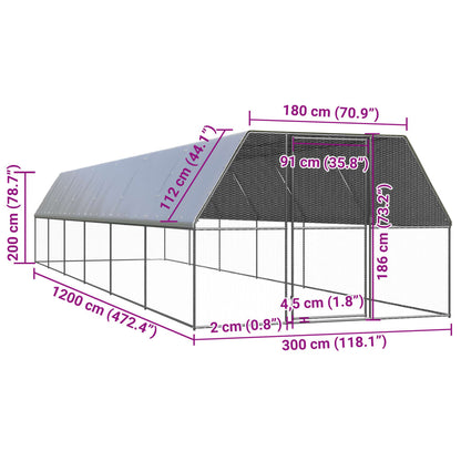 Vidaxl Jaula Gallinero De Exterior De Acero Galvanizado 3x12x2 M_2