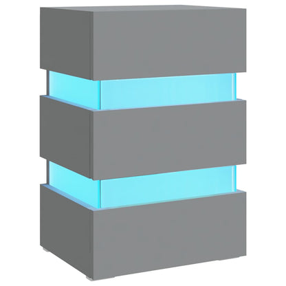 Mesita De Noche Luz Led Madera De Ingeniería Gris 45x35x67 Cm_0