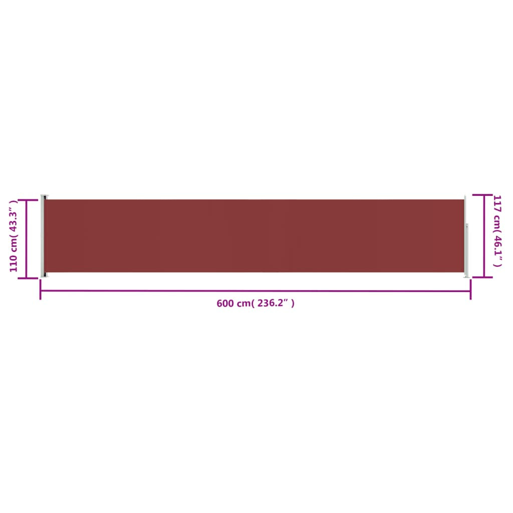 Vidaxl Toldo Lateral Retráctil De Jardín Rojo 117x600 Cm_2