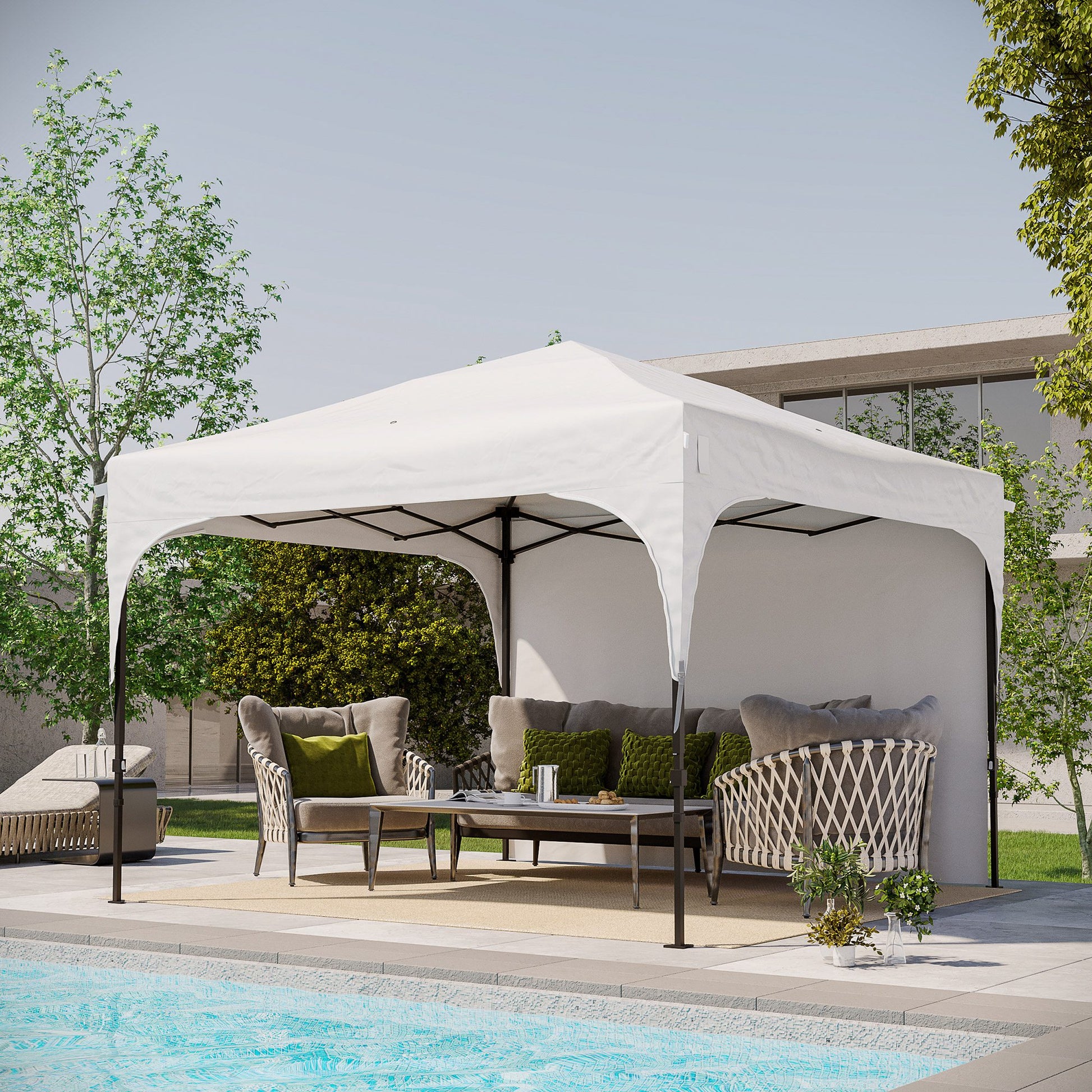 Outsunny Carpa Plegable 3x3 M Altura Ajustable 1 Pared Lateral Blanco_1