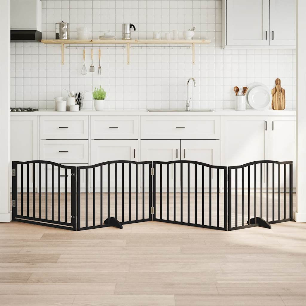 Vidaxl Puerta Para Perros Con Puerta Plegable De 4 Paneles, Color Negro, 320 Cm, Madera De Álamo_1