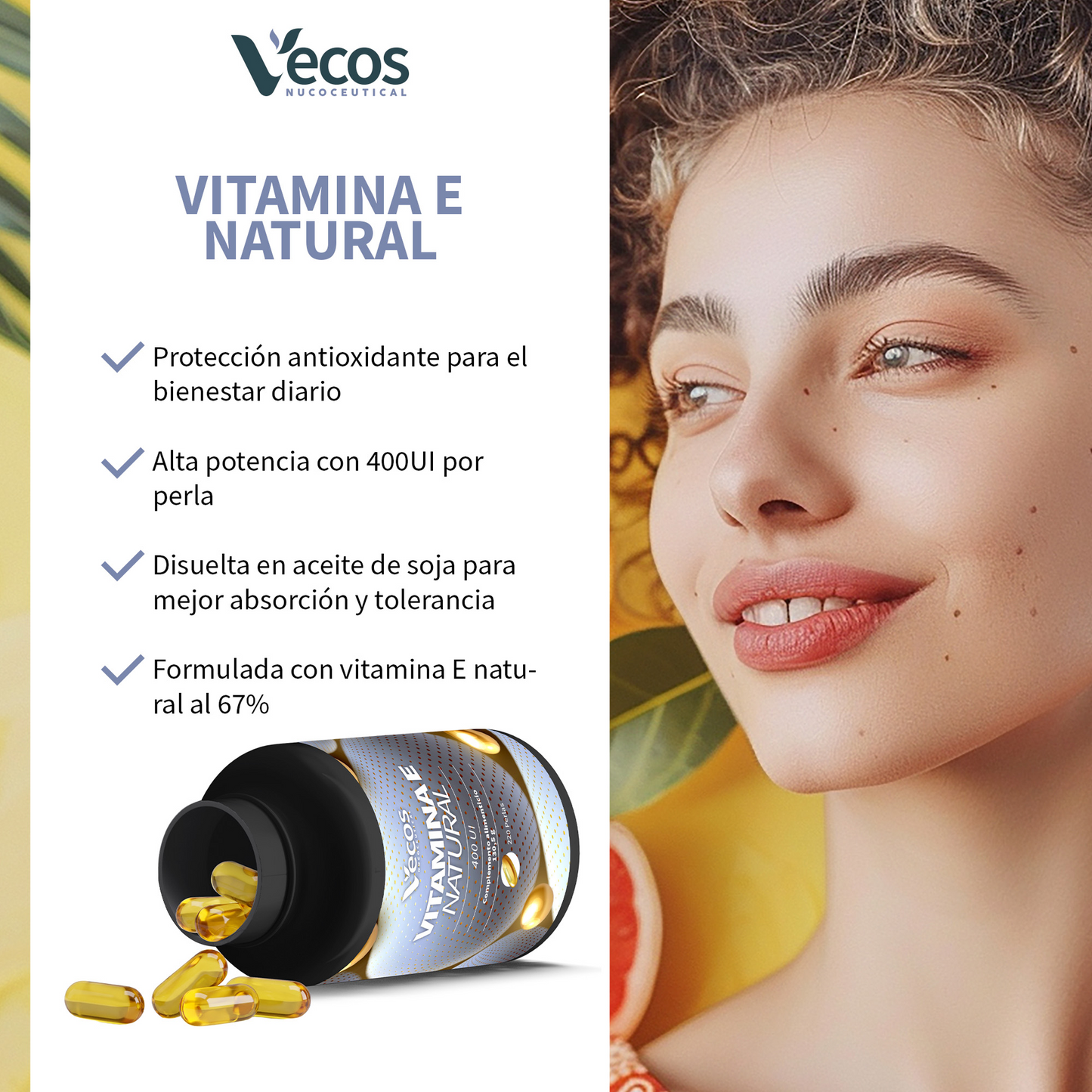 Vitamina E Natural 400 UI VECOS | Protección celular y antioxidante | D-alfa tocoferol | Alta concentración_3