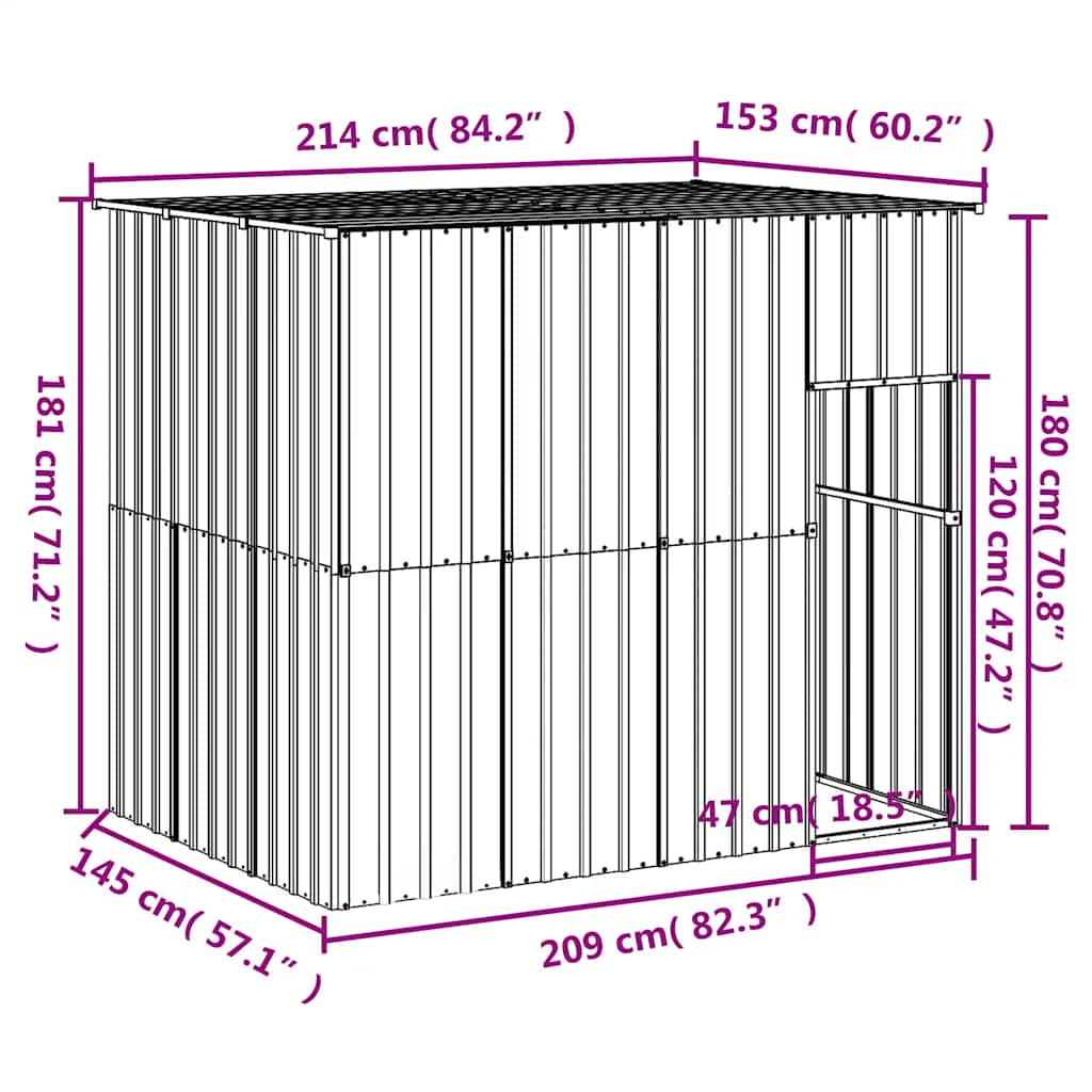 Caseta Perros Con Tejado Acero Galvanizado Gris 214x153x181 Cm_4