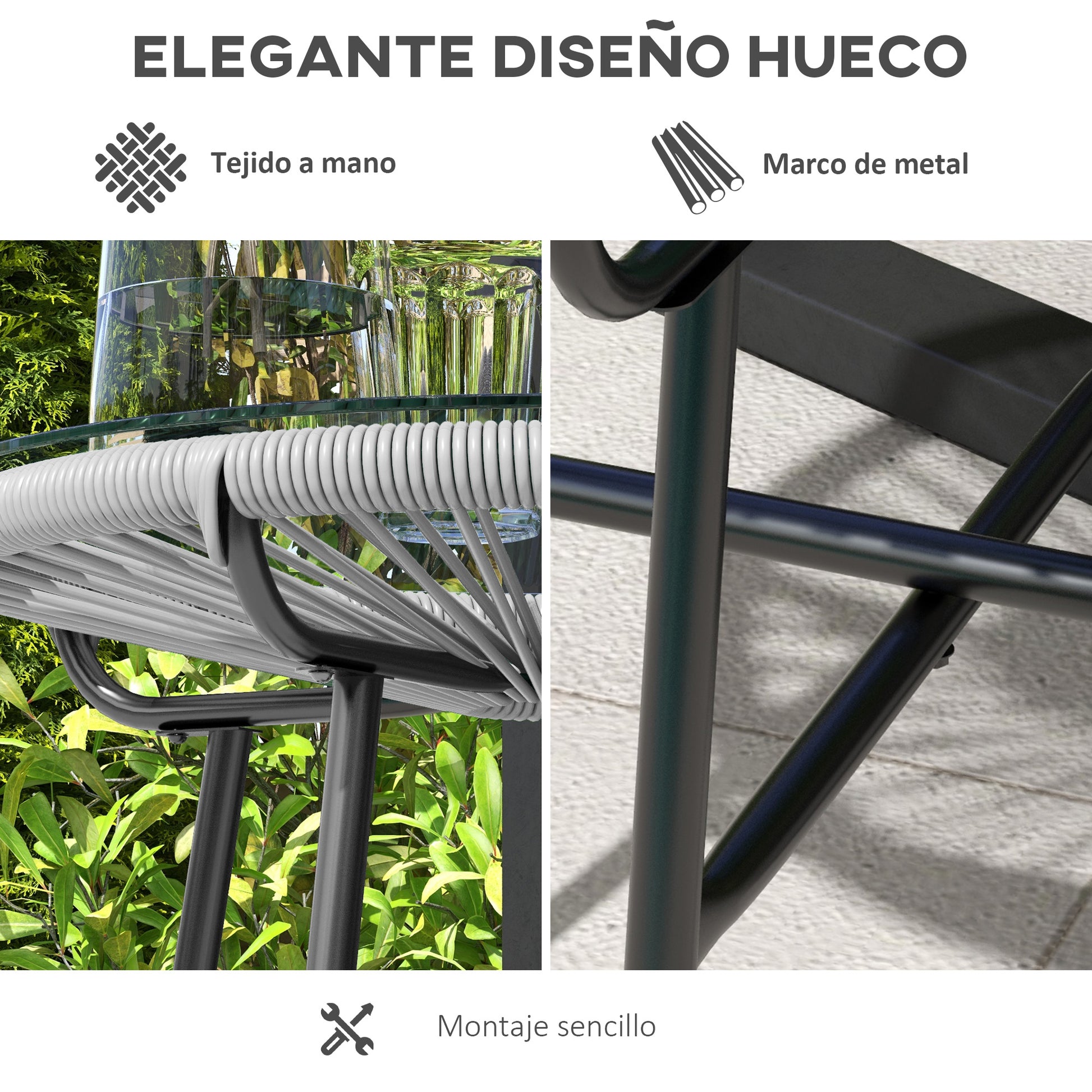 Outsunny Mesa Auxiliar Ratán Sintético Con Tablero De Vidrio Templado Ø50x50 Cm_4