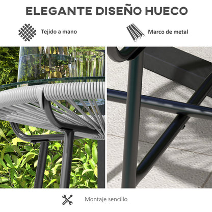 Outsunny Mesa Auxiliar Ratán Sintético Con Tablero De Vidrio Templado Ø50x50 Cm_4