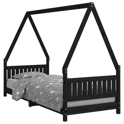 Estructura De Cama Para Niños Madera De Pino Negro 80x200 Cm / Vetonek_4