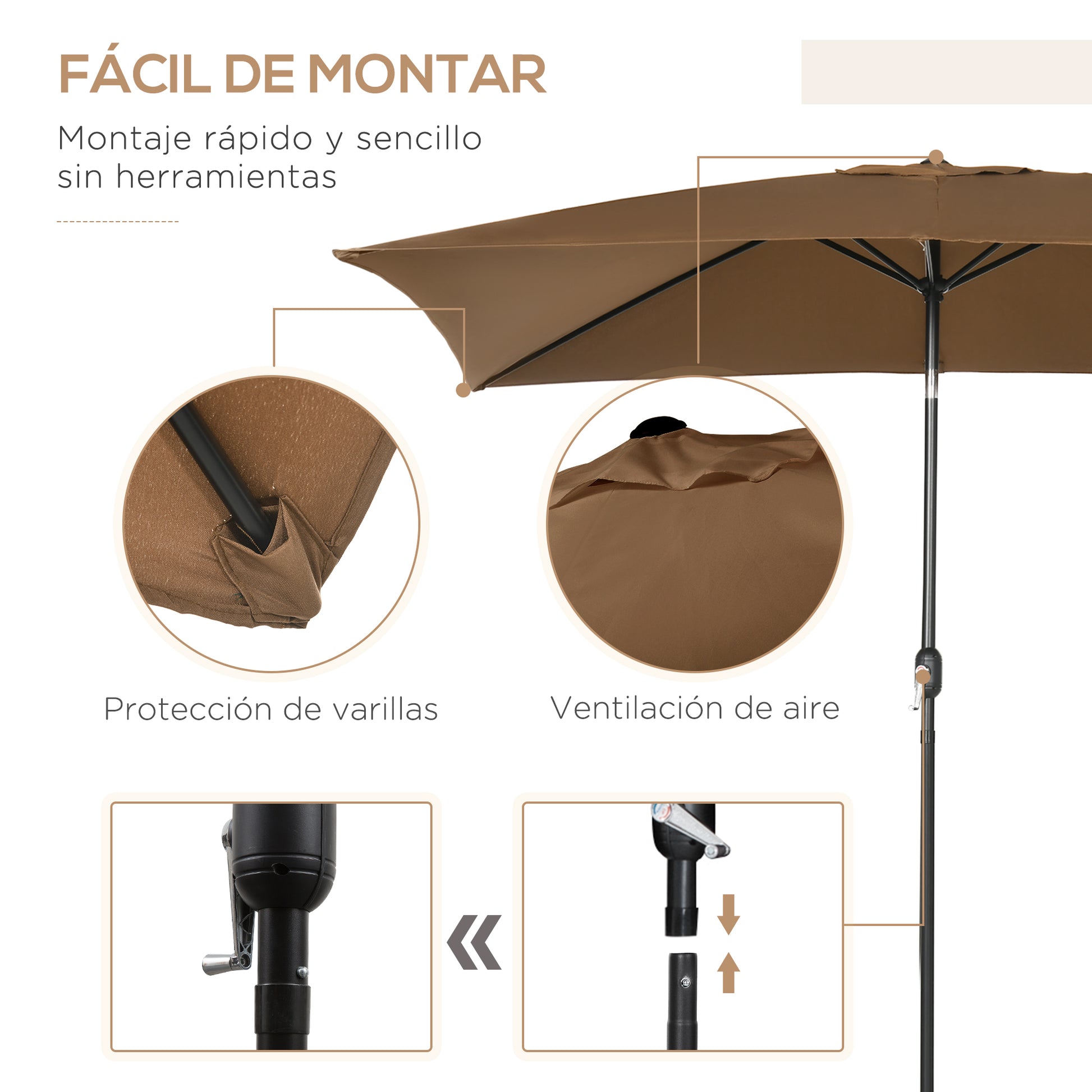 Outsunny Sombrilla De Terraza Exterior 200x300 Cm Con Ángulo Ajustable Café_5
