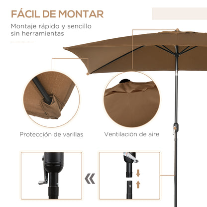 Outsunny Sombrilla De Terraza Exterior 200x300 Cm Con Ángulo Ajustable Café_5