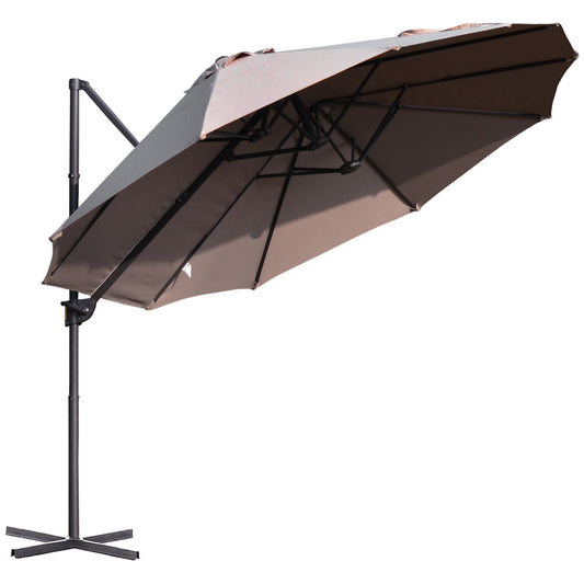 Outsunny Parasol De Jardín Doble Con Manivela 270x440x250cm Marrón Y Negro_0