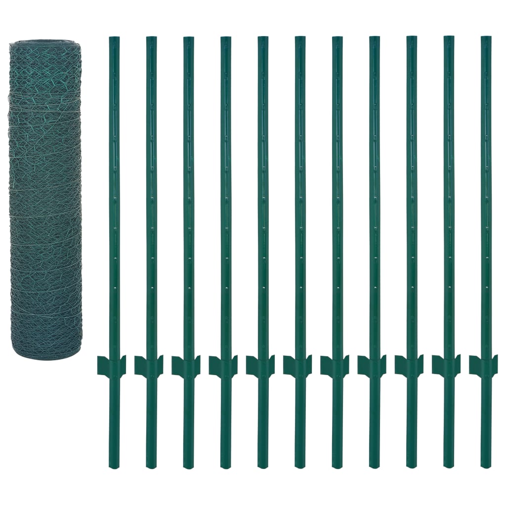 Valla De Malla Alambre Con Postes Acero 25x0,5 M Verde / Vetonek_1