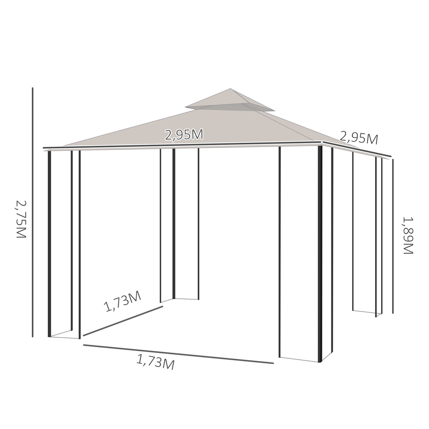 Outsunny Cenador De Jardín 3x3 M Con 4 Cortinas Laterales De Cremallera Doble_2