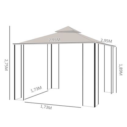 Outsunny Cenador De Jardín 3x3 M Con 4 Cortinas Laterales De Cremallera Doble_2