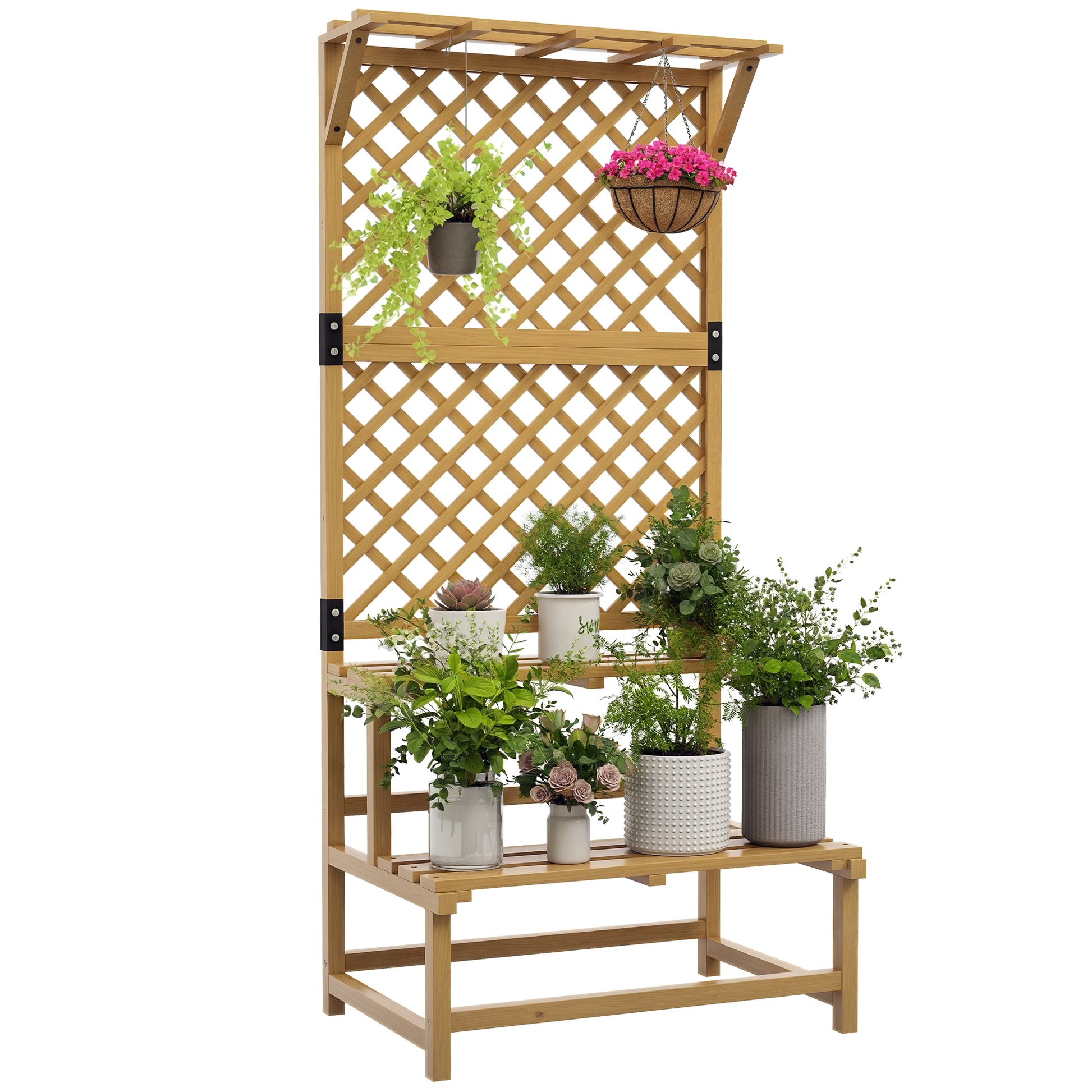 Outsunny Estantería Para Plantas De Madera Con Enrejado 75x50x166 Cm Natural_0