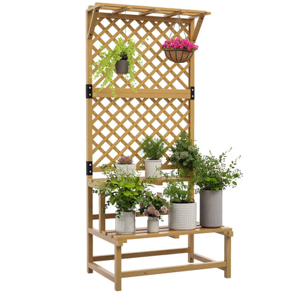 Outsunny Estantería Para Plantas De Madera Con Enrejado 75x50x166 Cm Natural_0