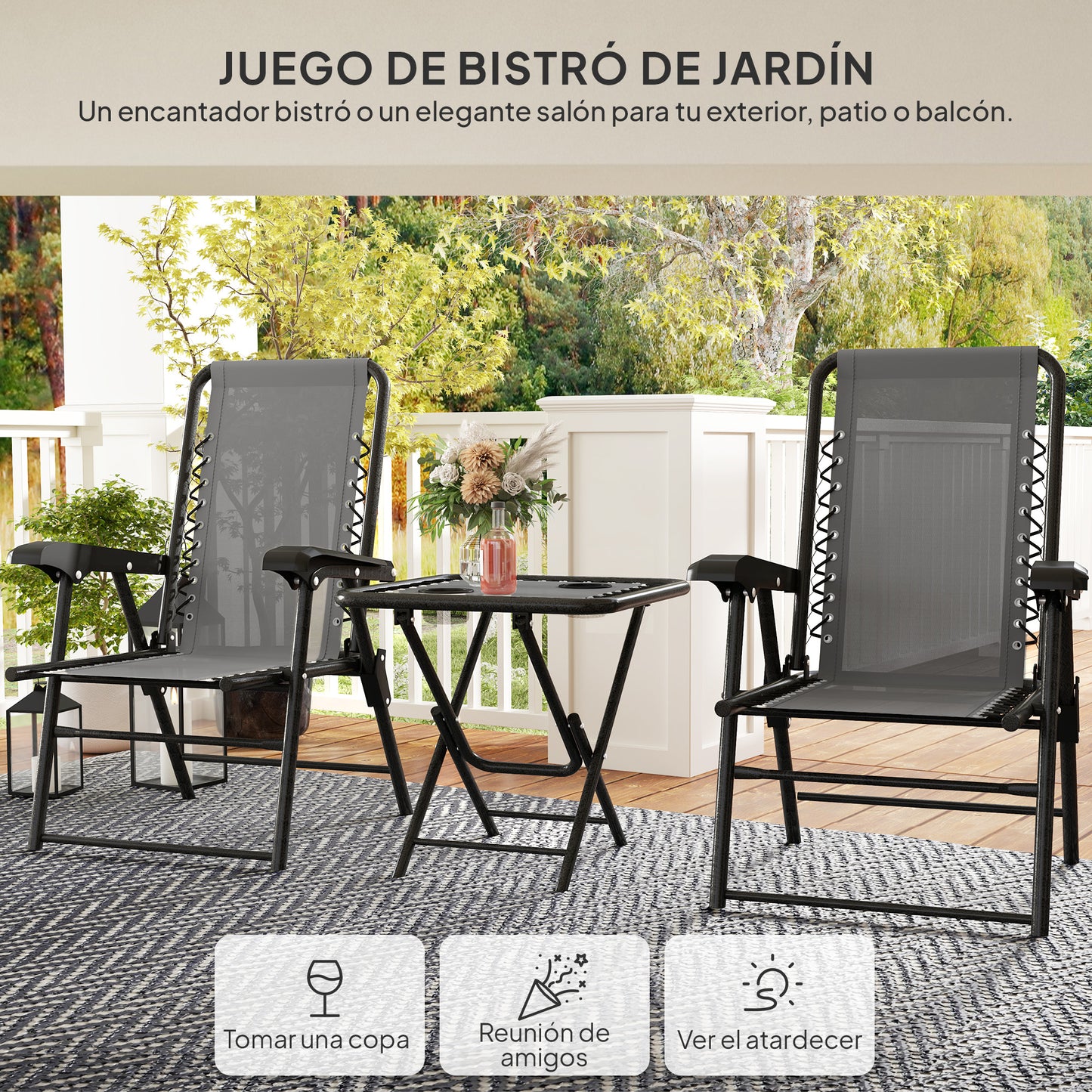 Outsunny Conjunto De Mesa Y Sillas De Terraza Exterior De 3 Piezas Gris Oscuro_3