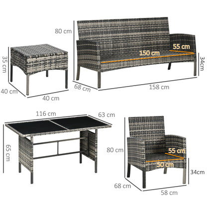 Outsunny Conjunto De Muebles De Jardín De Ratán Juego De 6 Piezas Gris_2