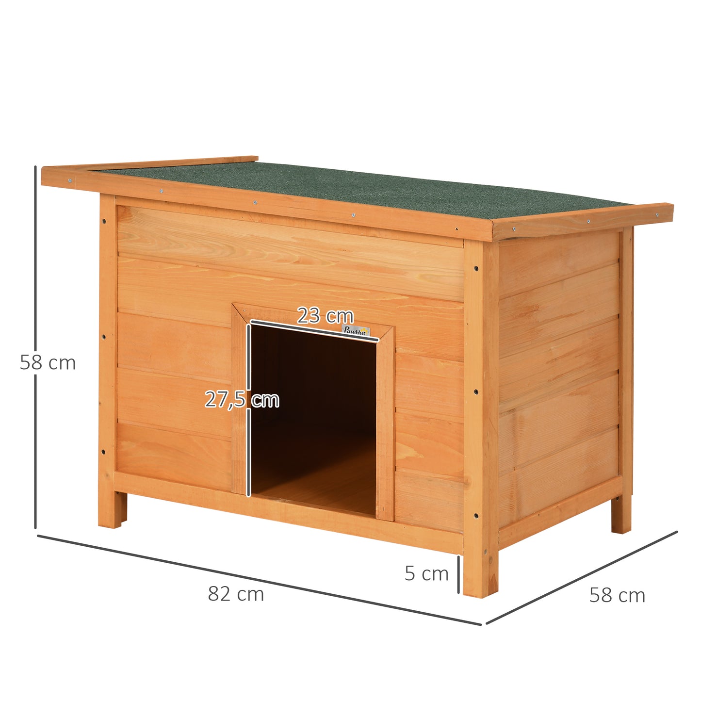 Pawhut Caseta De Madera Para Perro 82x58x58cm Techo Abatible Asfáltico_2