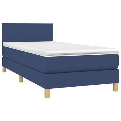 Cama Box Spring Colchón Y Luces Led Tela Azul 90x200 Cm / Vetonek_2