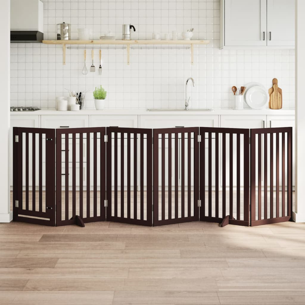 Vidaxl Puerta Para Perros Plegable 6 Paneles Madera Álamo Marrón 300cm_1