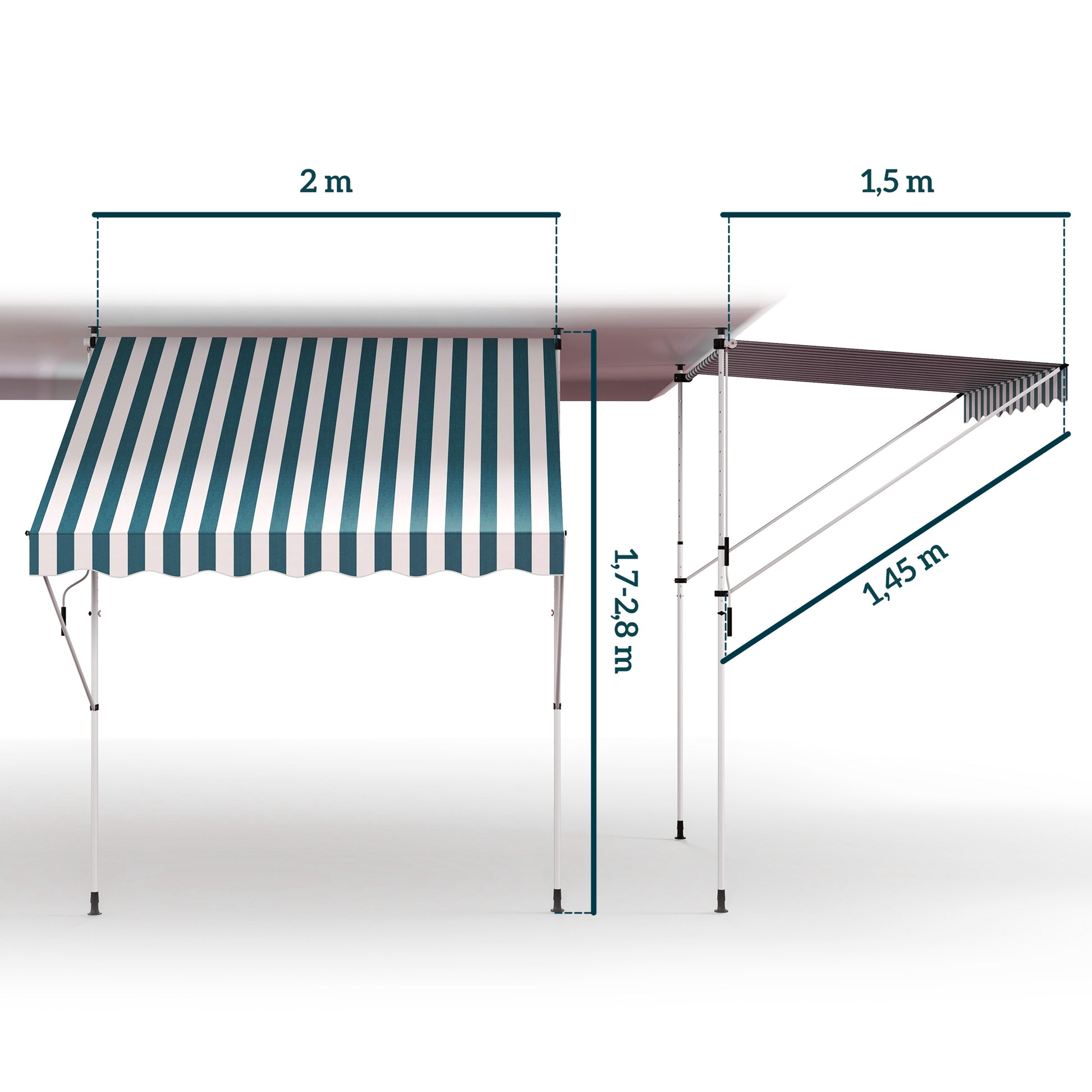 Outsunny Toldo Manual Retráctil Altura Ajustable Con Manivela 170-280 Cm_2