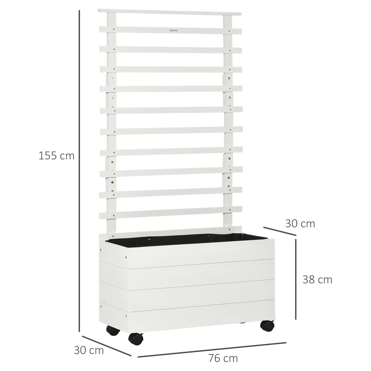 Jardinera Con Enrejado De Madera Ruedas Outsunny 76x30x155cm Blanco_2