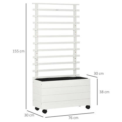 Jardinera Con Enrejado De Madera Ruedas Outsunny 76x30x155cm Blanco_2