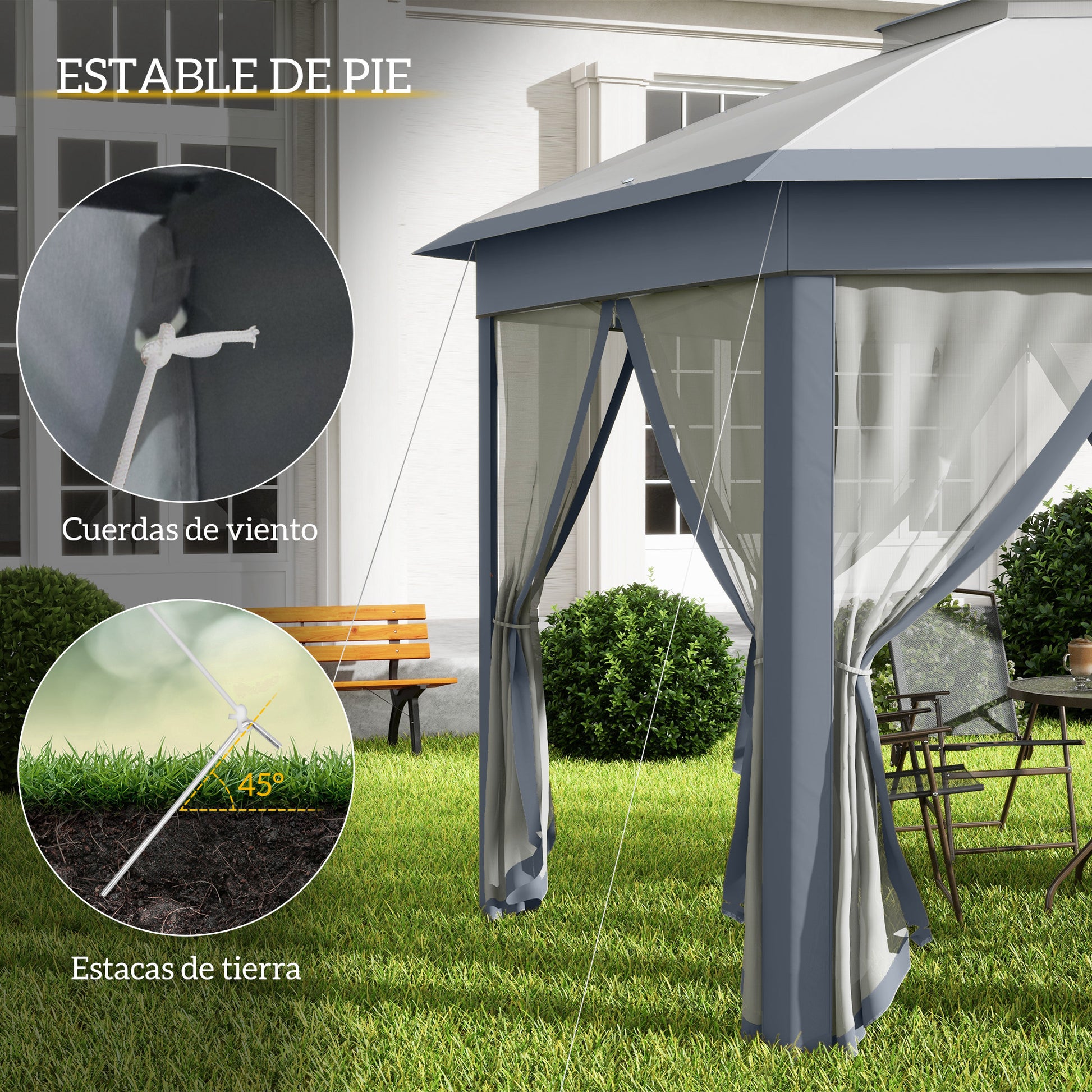 Outsunny Carpa Plegable 4x3,4 M Con Doble Techo 6 Mosquiteras Anti-uv Gris_5