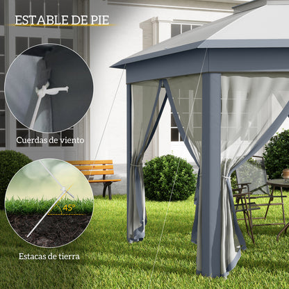 Outsunny Carpa Plegable 4x3,4 M Con Doble Techo 6 Mosquiteras Anti-uv Gris_5