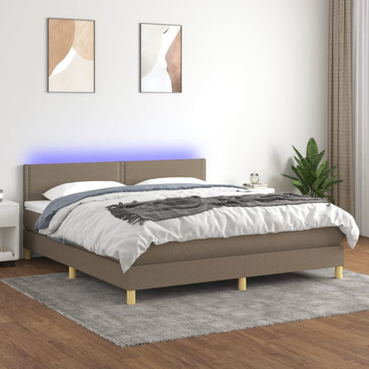 Cama Box Spring Con Colchón Led Tela Gris Taupe 160x200 Cm / Vetonek_1