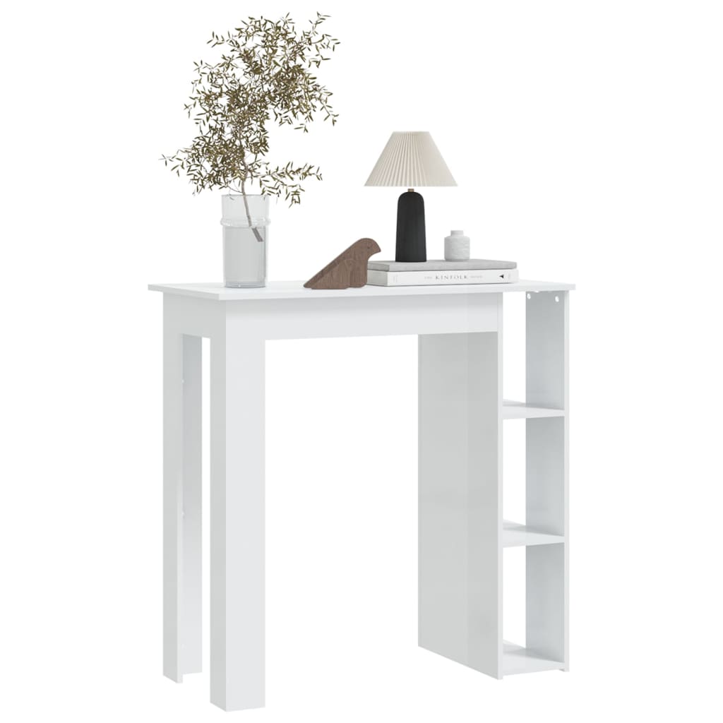 Mesa Bar Con Estante Contrachapada Blanco Brillo 102x50x103,5cm_3