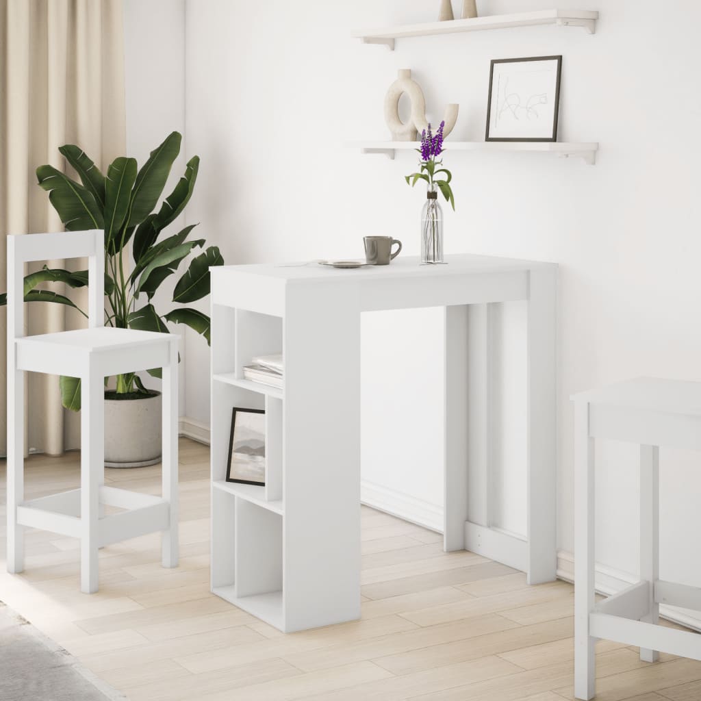 Mesa Bar Con Estantes Madera Ingeniería Blanca 102x50x103,5 Cm_1