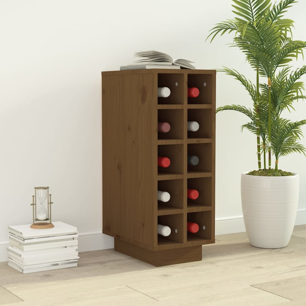 Botellero Madera Maciza De Pino Marrón Miel 23x34x61 Cm_0