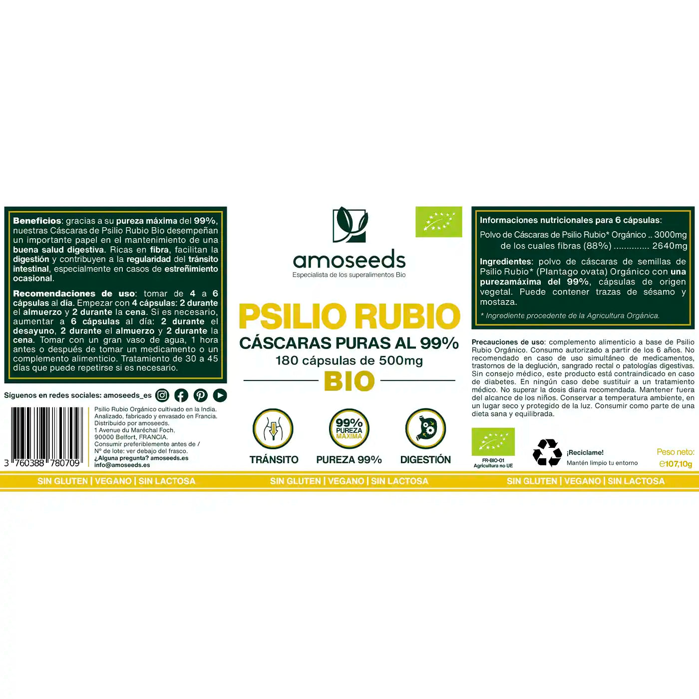 Psilio Rubio Bio, Cáscaras Puras Al 99% | 180 Cápsulas_4