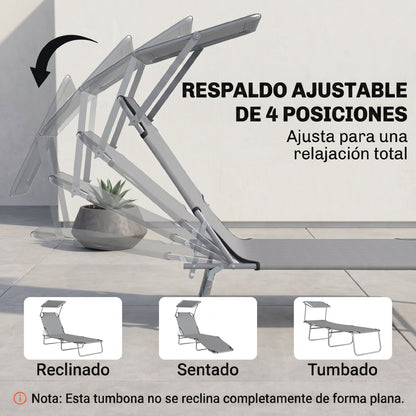 Outsunny Tumbona De Jardín Plegable Con Toldo Desmontable 187x58x36cm Gris Claro_4