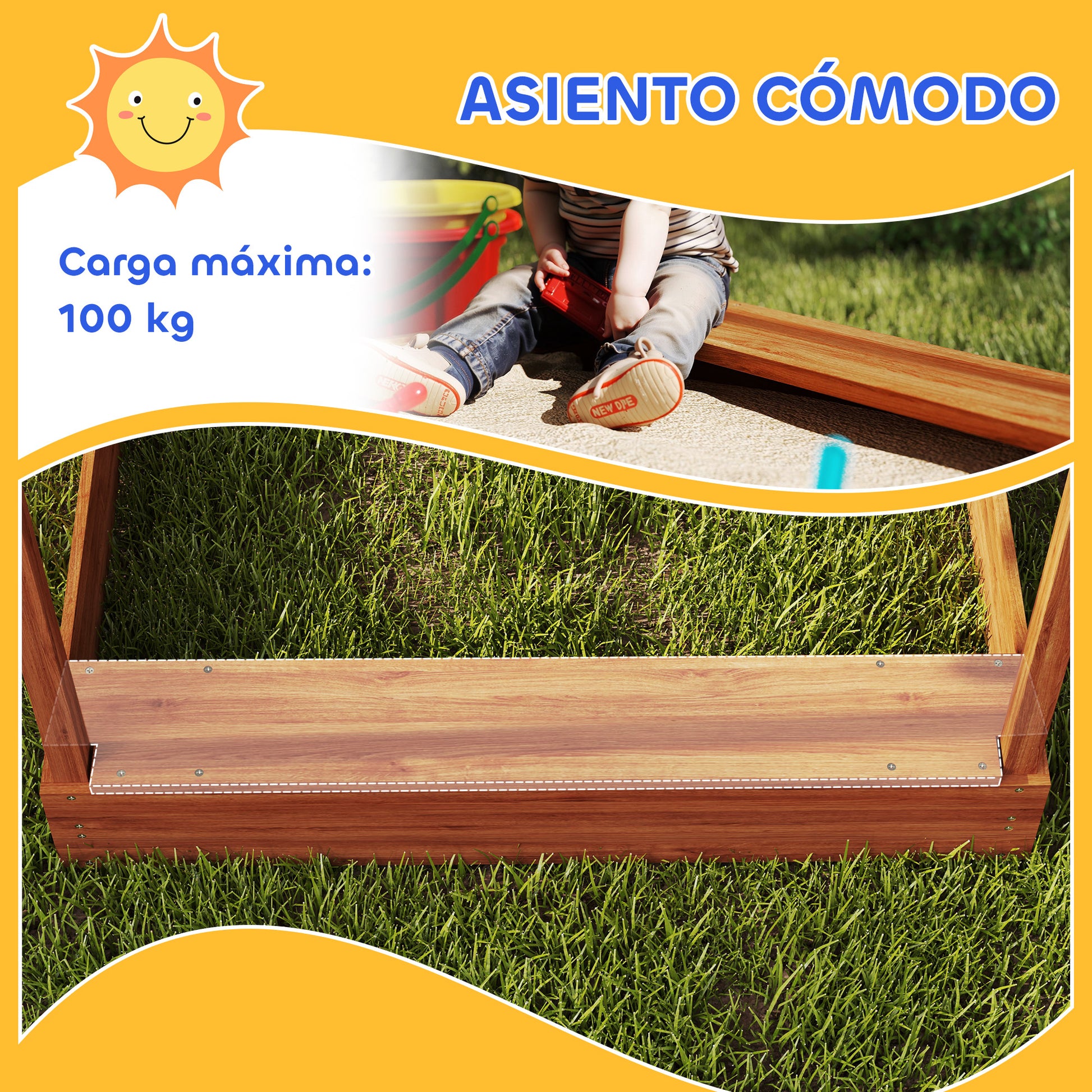 Outsunny Arenero Para Niños De Madera Con Toldo 124x116x146 Cm Naranja_5