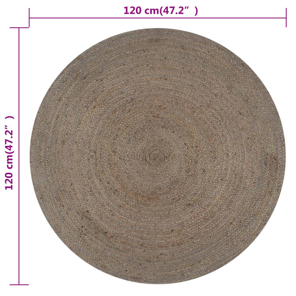 Vidaxl Alfombra De Yute Tejida A Mano Redonda Gris 120 Cm / Vetonek_5