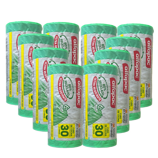 80% Reciclado 10 Rollos De 15 Bolsas De Basura 'antibacterias' 30l Con Autocierre