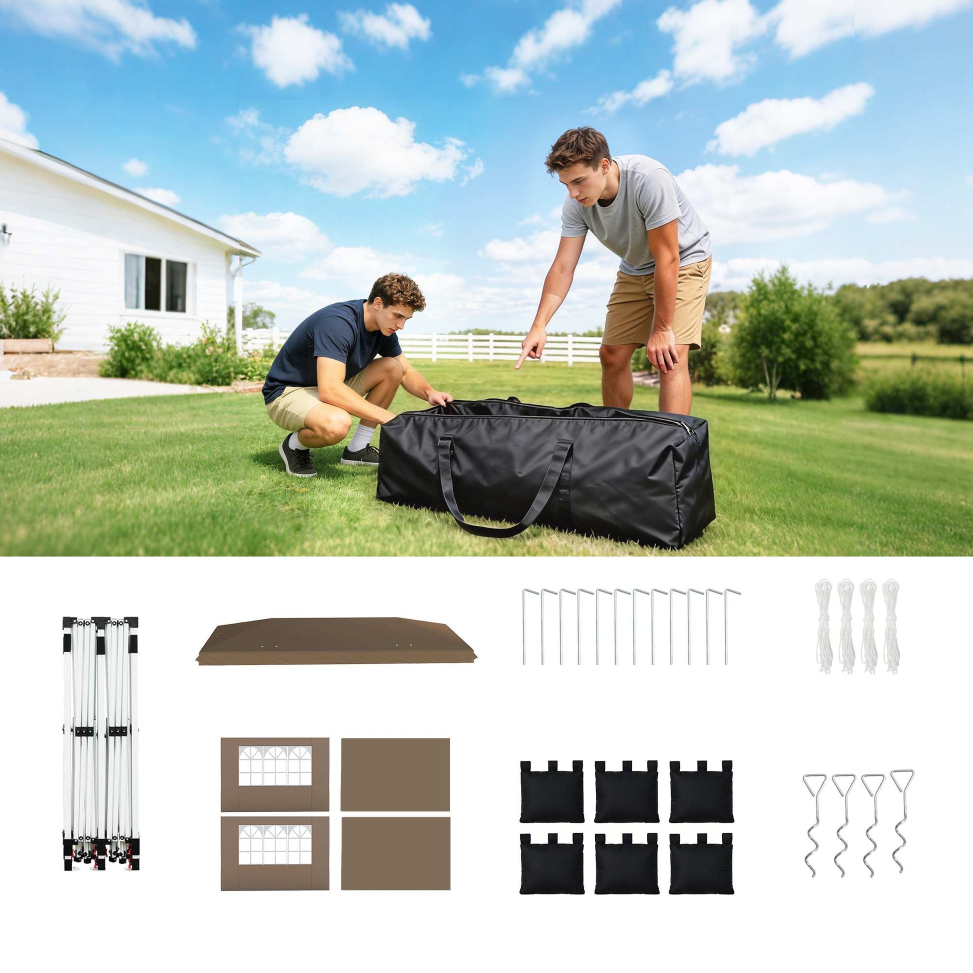 Outsunny Carpa Plegable 6x3 M Con Montaje Rápido Y Tiras Reflectantes Beige_4