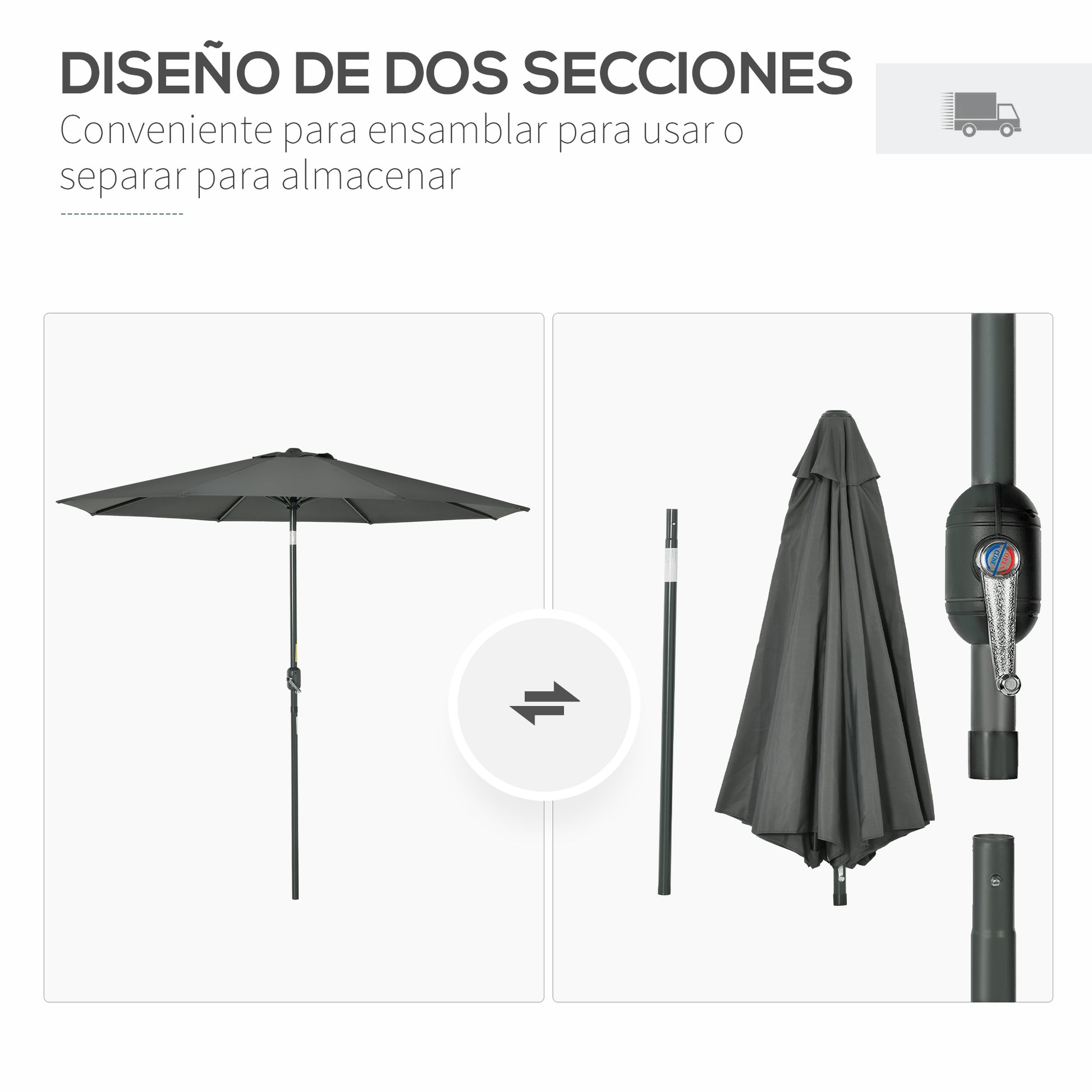 Outsunny Sombrilla De Jardín Ø264x253 Cm Con Protección Uv 50+ Gris_5